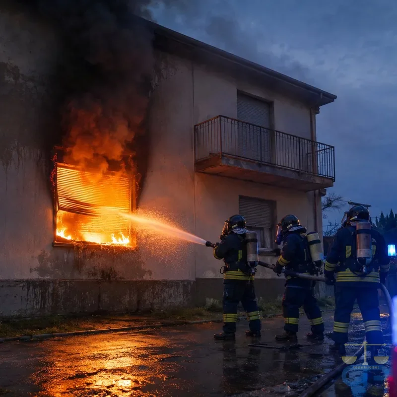 Vigili del fuoco al lavoro su un incendio in abitazione