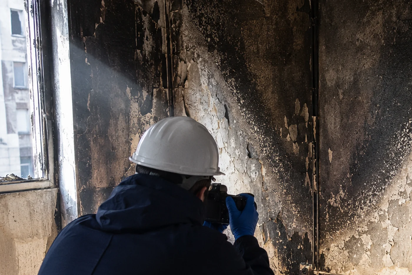 Perito forense incendi a Torino: documentazione fotografica del pattern di combustione sulla parete